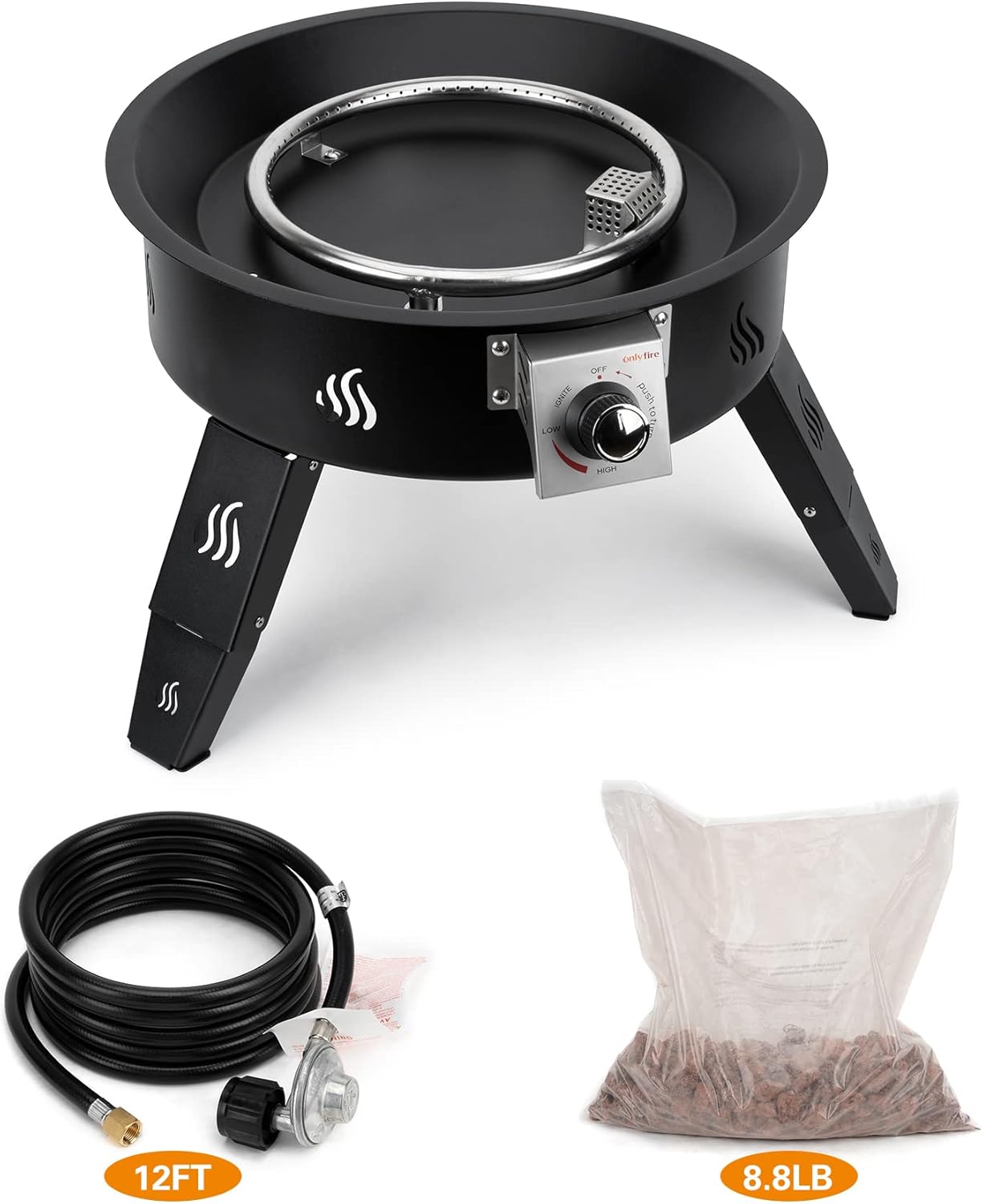 ONLYFIRE OUTDOOR LIVING Propane Fire Pit 19" with Foldable Legs, Gas Firepit with Lava Rocks -Portable Smokeless Fireplace for Outside Camping Bonfire Patio Backyard RV Tailgating, FP000
