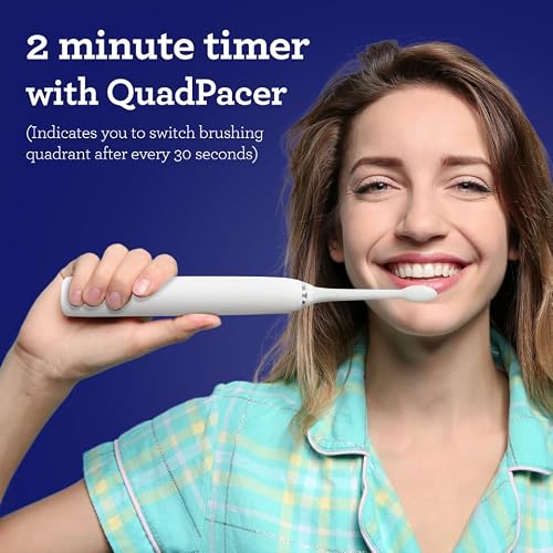 Gurunanda Sonic Toothbrush - 5000 Rechargeable Electric Power Toothbrush With Pressure Sensor, 2 Brush Heads & 1 Travel Case - 5 Brushing Modes & 2 Minutes Smart Timer With Charger Stand - White #TOP1