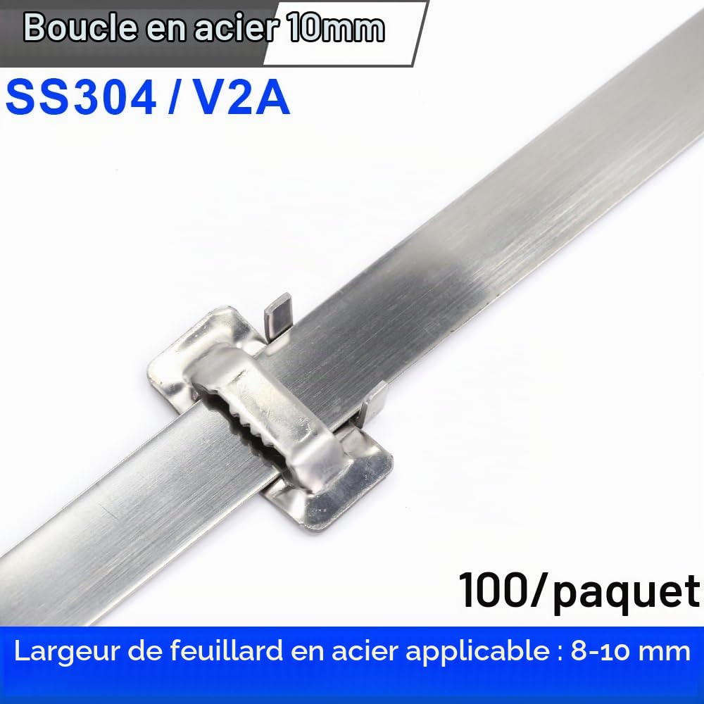 100 pièces Boucle de Cerclage en Acier 10 mm, MgcTolBox Cerclage en Acier Joints pour Feuillard de 8-10 mm Pour Fixations Extérieures et Applications Lourdes