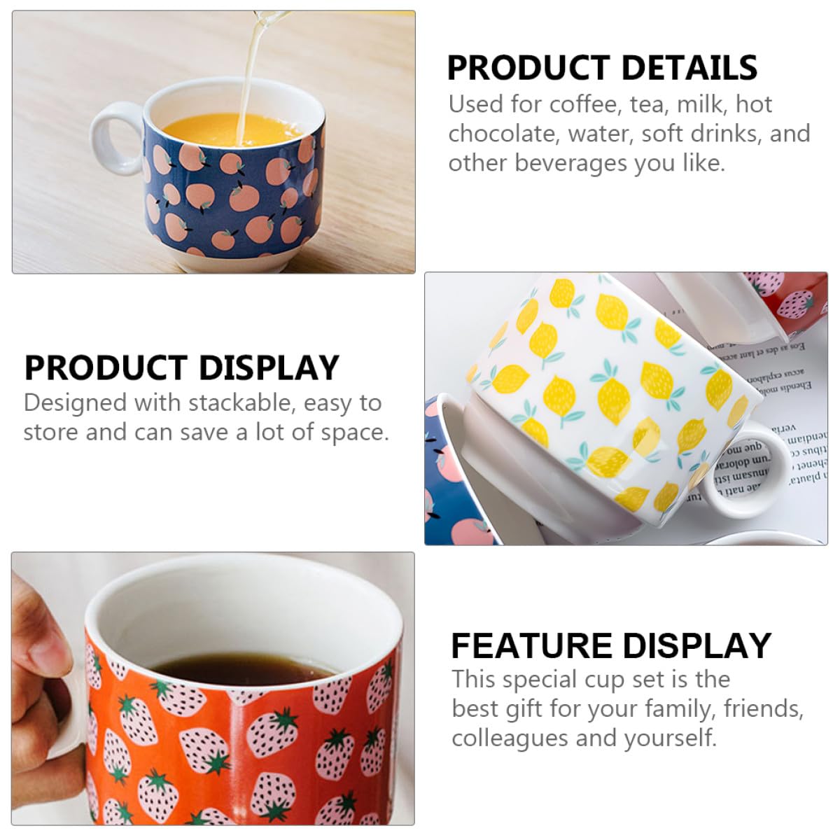 Artibetter Set di 4 Tazzine da caffè capacità 200ml in Impilabili Supporto in Ferro Design Salvaspazio per Cucina e Ufficio