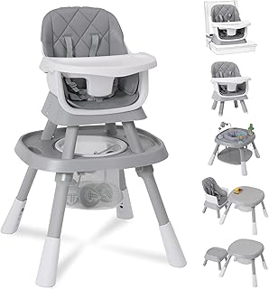 Babyliebe 15-in-1 Baby High Chair, Convertible Highchair for Babies and Toddlers with Activity Center, Booster Seat, Building Block Table, Toddler Chair with Safety Harness, Removable Tray (Gray)