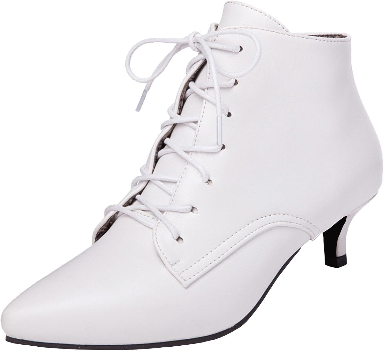 SEIFIN Kitten Heel Ankle Booties for Women Lace Up Pointed Toe Low Heels Short Boots