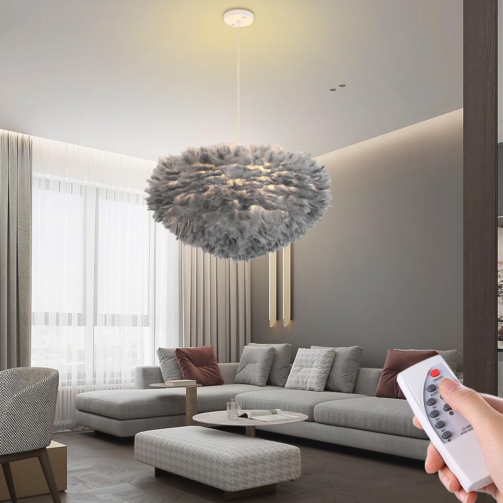 PANNN E27 Flower Chandelier Feather Pendant Light Dimmable Modern Design with Remote Contro Height Adjustable Suitable for Bedrooms Living Rooms Dining Rooms Hotels Decorative Lighting(C,50cm)