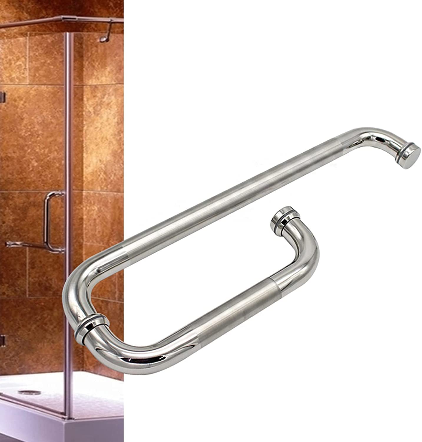 GLJTUO Full Polished Finish Stainless Steel Glass Door Pull Knob Button | Modern Pull Push Shower Enclosure Door Handle | Bathroom Towel Bar