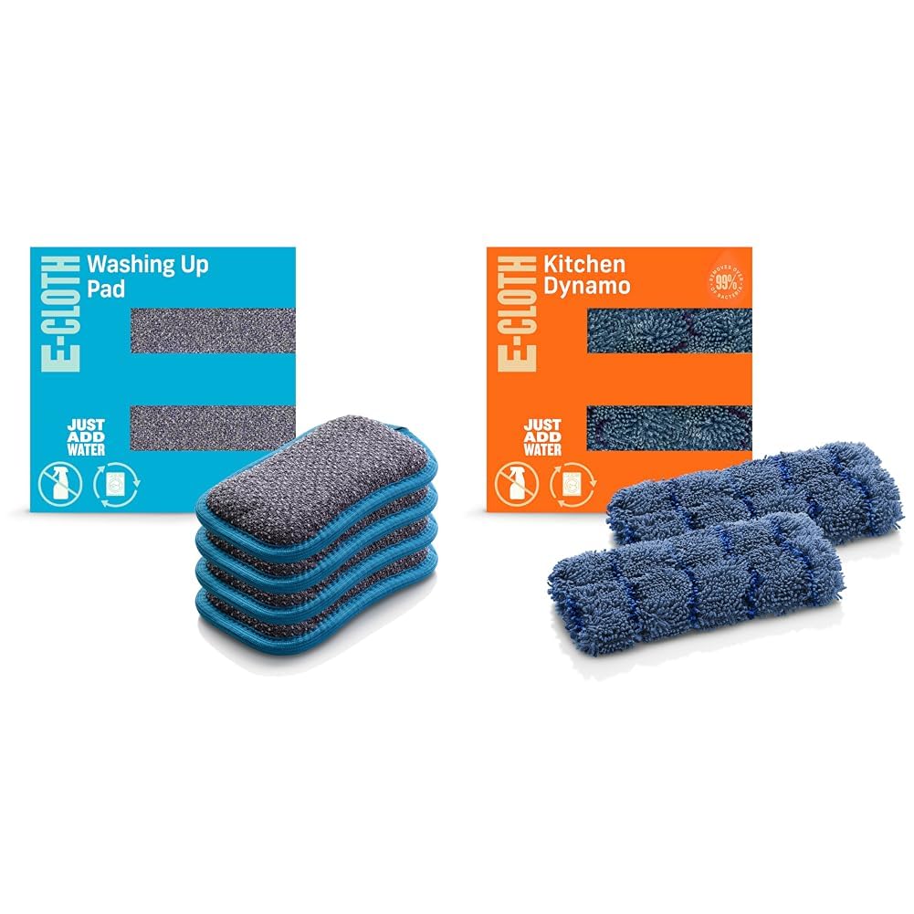 Estropajos de cocina E-Cloth - Kit de limpieza de cocina con esponjas para platos (paquete de 4) y esponja de microfibra premium antirayaduras Kitchen Dynamo, ideal para limpiar platos, fregaderos y encimeras.