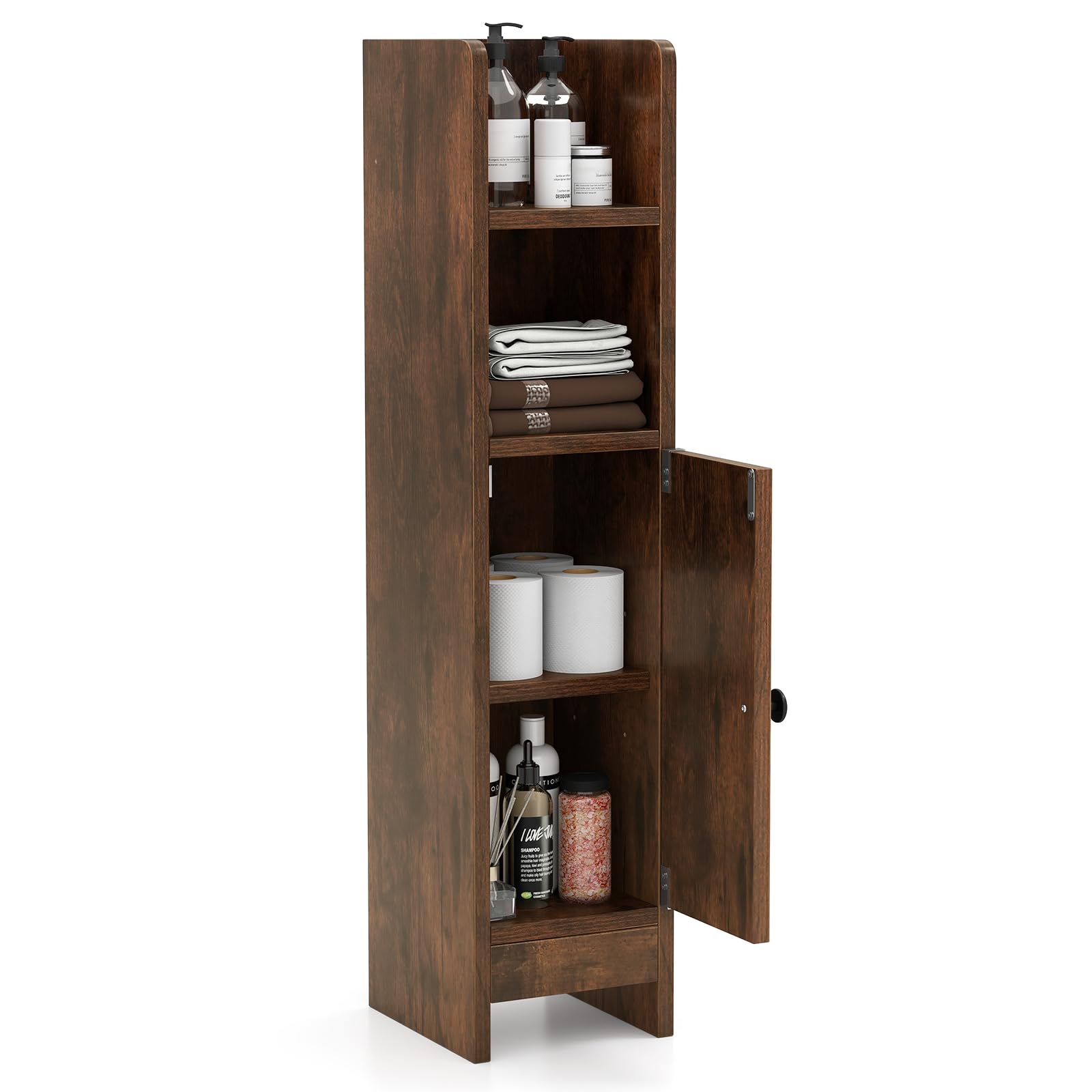 Giluta Mobiletto Angolare Da Bagno Stretto, Armadio Portaoggetti Con Anta In Vetro E Ripiani, Organizer Per WC E Cucina - 5