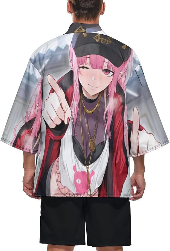 Amazon 秋葉原系 おしゃれアニメ柄 森カリオペ 和式パーカー 和風tシャツ はんてん 半纏 着物風 コート メンズ 夏 七分袖 トップス 羽織り Uvコート 開襟シャツ 大きい 軽い 男女兼用 夏服 カーディガン 通販