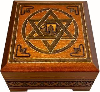 Star of David Wood Keepsake Box Judaica Handmade Box with Lock and key