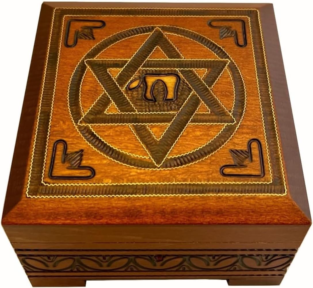 Star of David Wood Keepsake Box Judaica Handmade Box with Lock and key