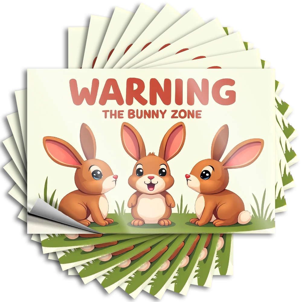 Fzfn Colour Decals Home Sweet Home Decor Easy Apply | Warning: The Bunny Zone Cute Water Peel And Stick(12X18cm)