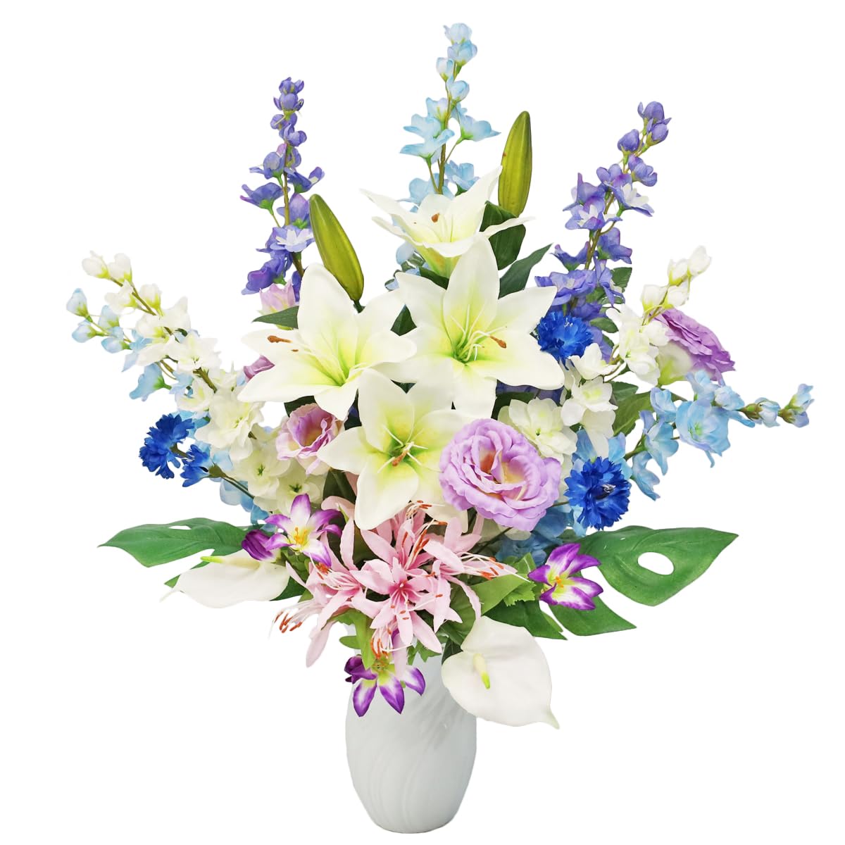 お供え花　仏花　白胡蝶蘭　紫ダリア　トルコキキョウ　造花アレンジ お供え花 仏花 白胡蝶蘭 紫ダリア トルコキキョウ 造花アレンジ 【公式