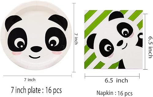 Miniatura 3 de Decoraciones de fiesta de cumpleaños de panda bebé, suministros de fiesta de panda bebé, incluye 16 platos, 16 servilletas, decoraciones de