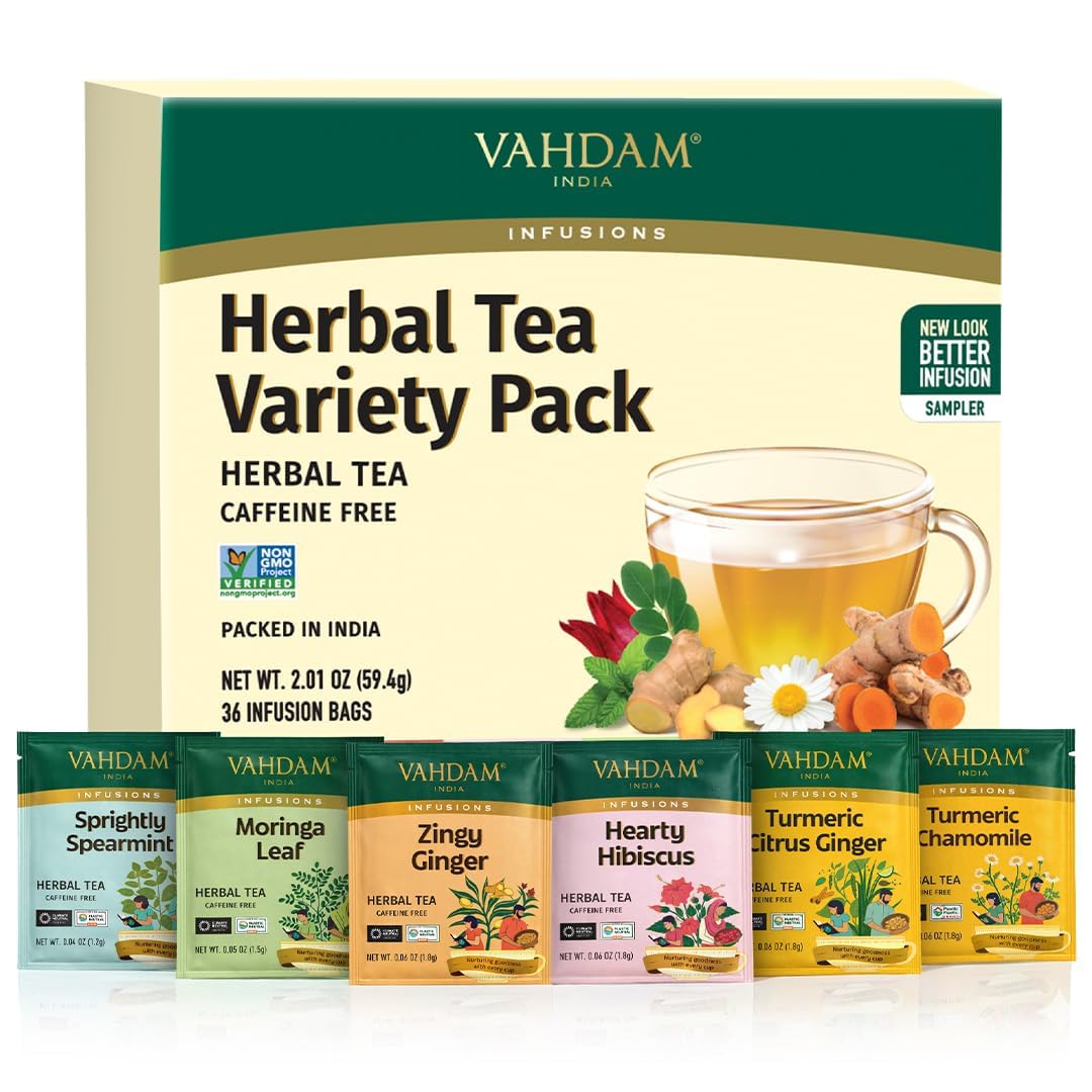 VAHDAM, Muttertag Kräutertee Geschenkset (36 Beutel, 6 Sorten) | Koffeinfrei | Einzeln Verpackt | Geschenkideen für Frauen