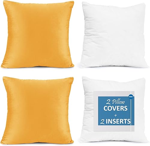 Juego de 2 rellenos de almohada con terciopelo suave y sólido, juego de fundas de almohada cuadradas decorativas para sofá, automóvil, dormitorio,