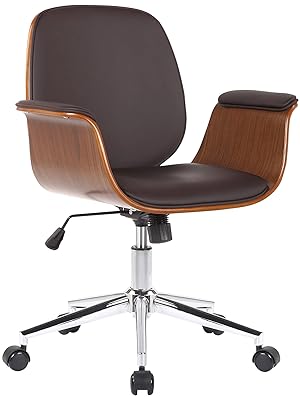 CLP Silla De Oficina Kemberg En Cuero &amp; con Estructura De Madera I Silla De Escritorio Moderna Regulable En Altura, Color:Nuez/marrón
