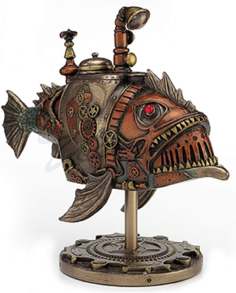 VERONESE 8.5" Steampunk Submarine Melanocetus - Unus Anglerfish Statue Sculpture Figure