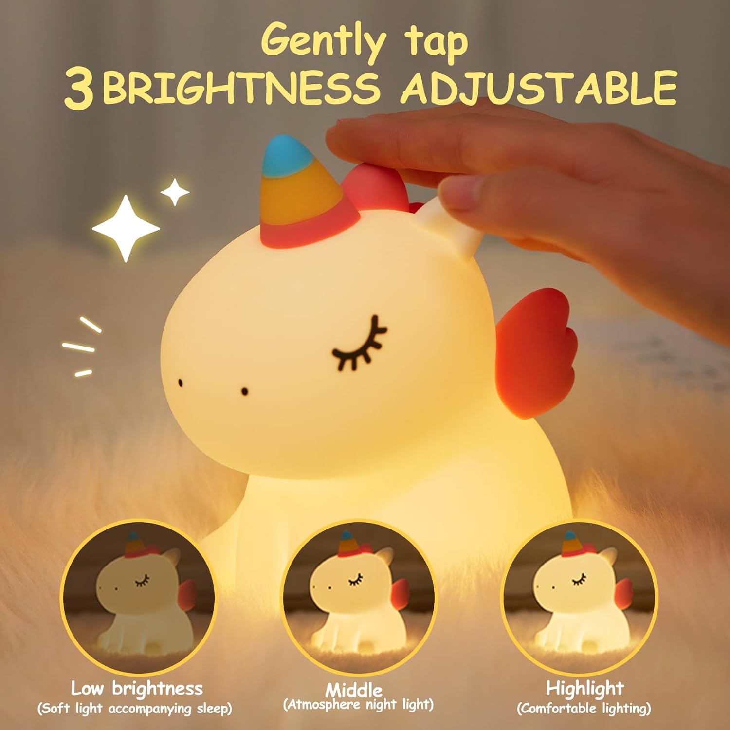 DUWOL Kids Night Light Silicone Unicorn Night Lamp Rechargeable Cute Lamp with 3 Level Brightness Kids Night Lights for Bedroom Baby Nursery and Study Desk Decorative Diwali Christmas Light 1
