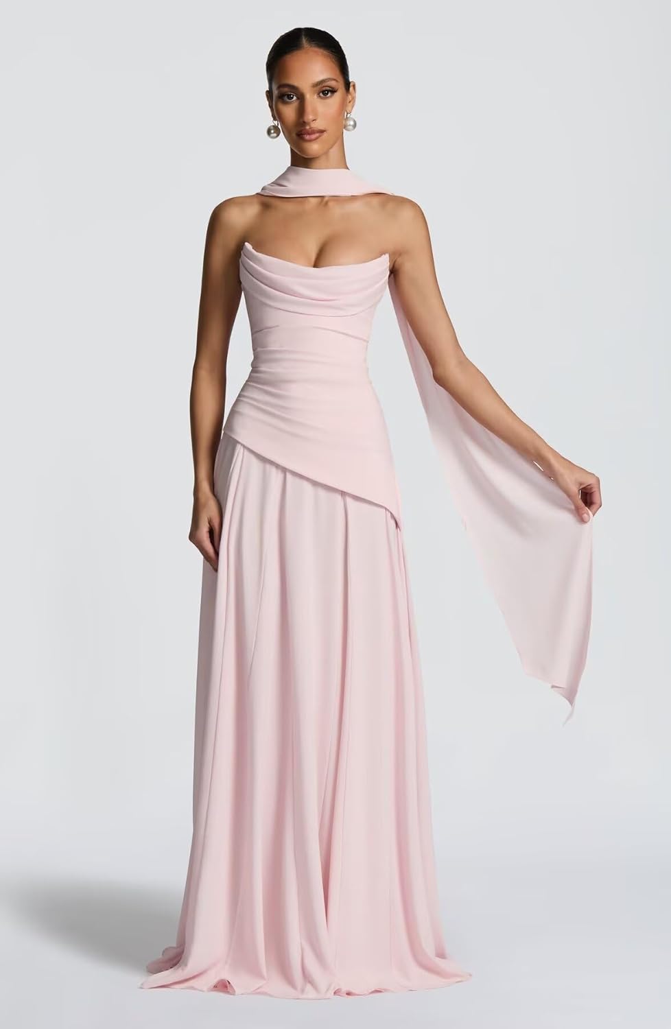 Strapless Bridesmaid Dresses with Scarf 2026 Long Satin A-line Pleated Formal Prom Evening Party Dress for Women - Image 7