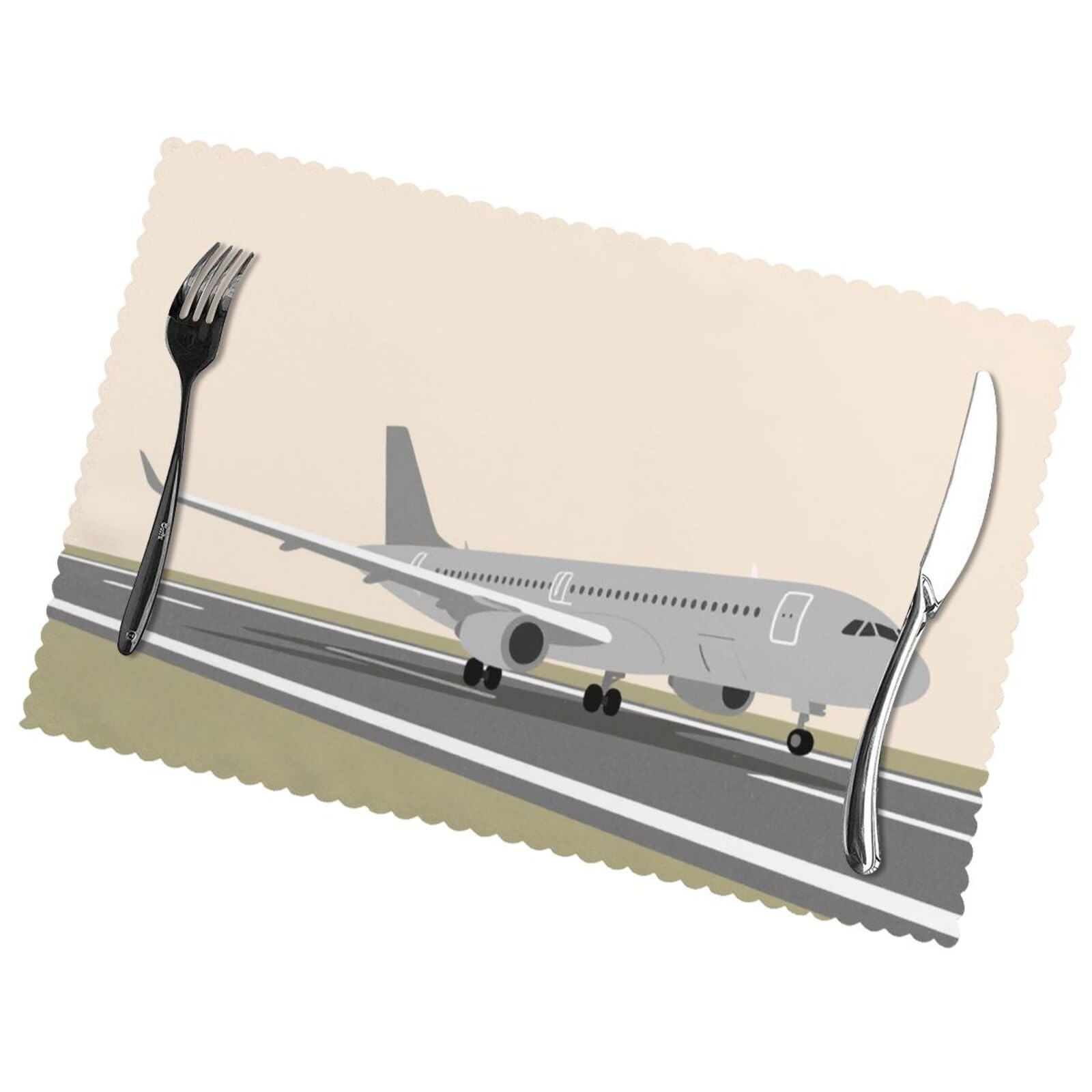 12x18 Inchplacemats Set of 6, Airplane On Airport Place Mats for Kitchen Dinning, Heat Resistant Anti Slip Table Mats, Waterproof Washable Placemat for Indoor Outdoor Party Kitchen Dining Table Décor