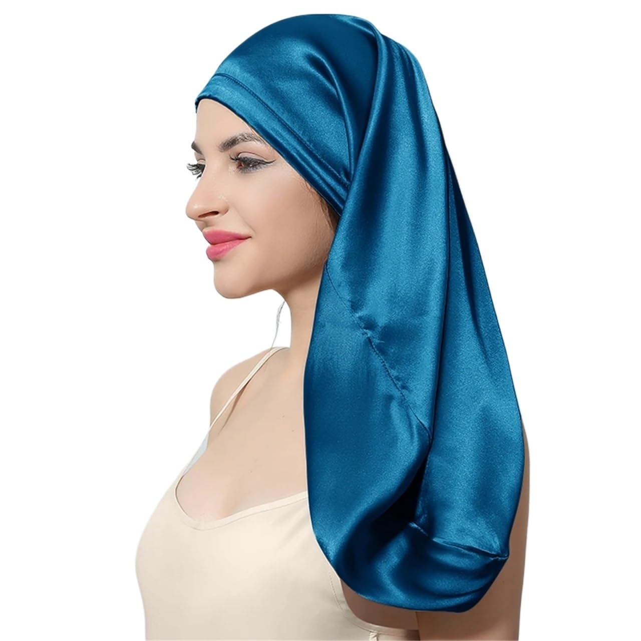 Seidenhaube Haarpflege Schlafende Haarkappe aus Seide for langes Haar, Nachtschlafbezug for Frauen zur Haarpflege FüR Schlafende(Blue,50CM)