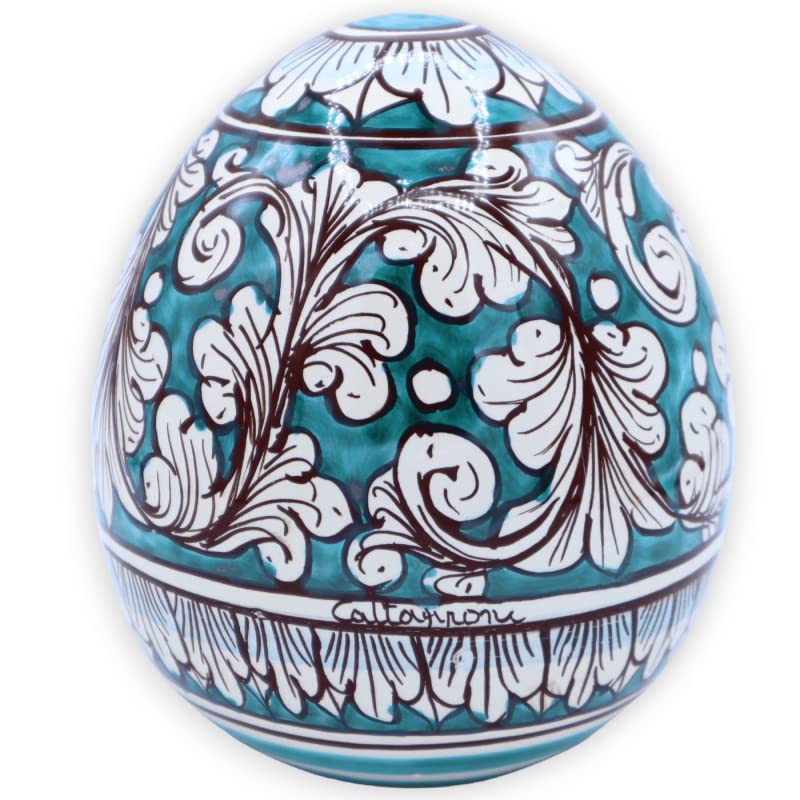 Oeuf en céramique de Caltagirone baroque vert-de-gris h 15 cm