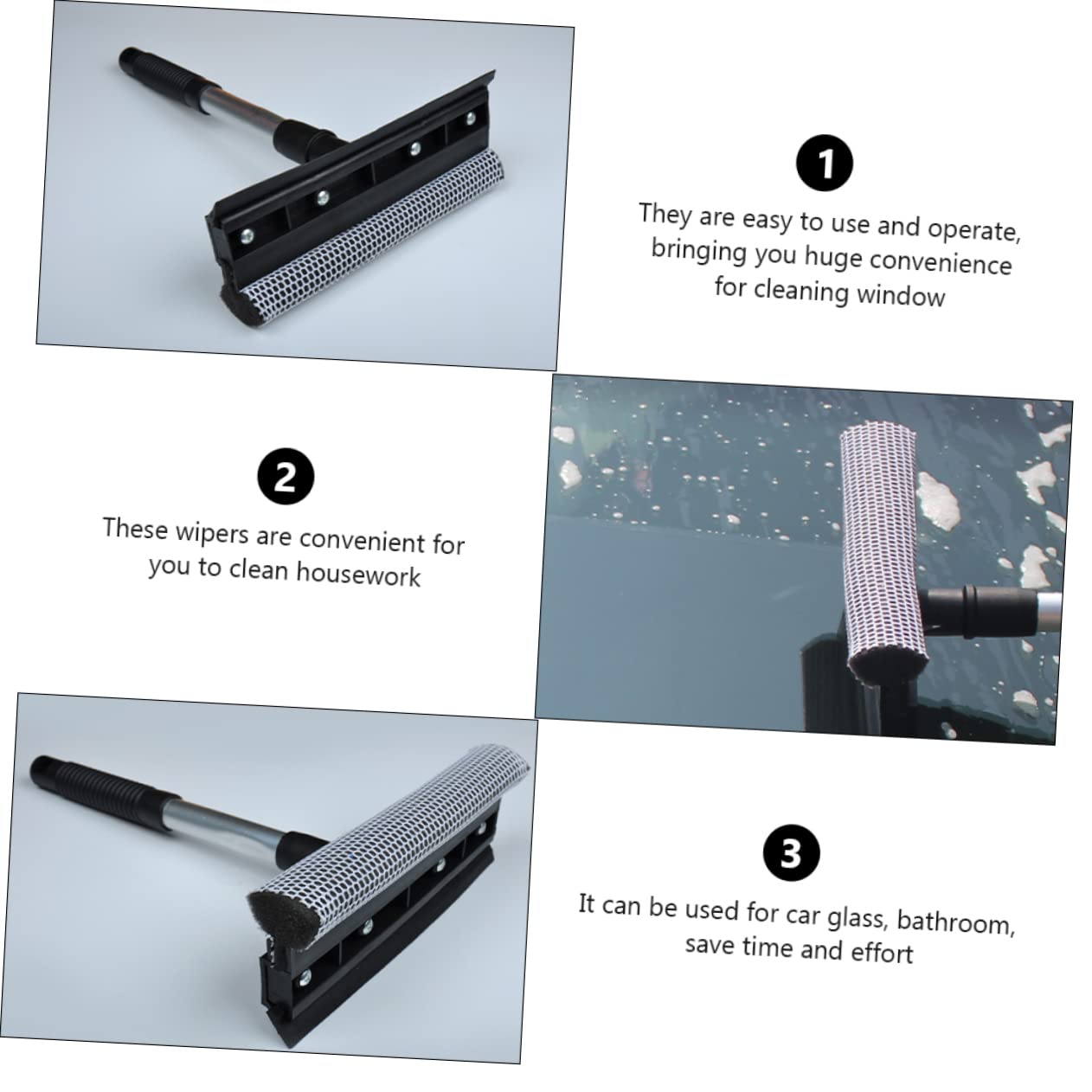 CIYODO 1Pc Shaped Dual Sided Glass Wiper for Home and Car Multipurpose Window Cleaner with Comfortable Handle for Bathroom Home Windows and Auto Glass Cleaning