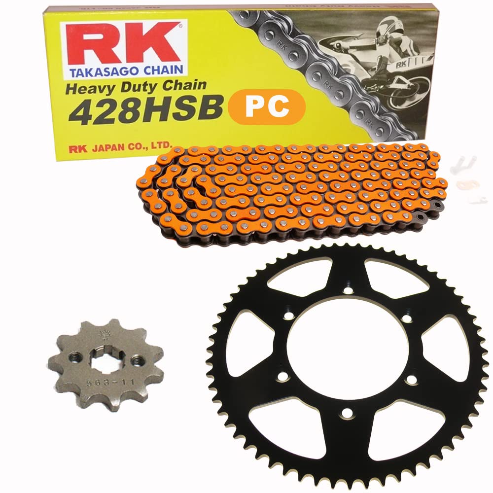 Kettensatz geeignet für Yamaha YZF R125 08-18 Kette RK PC 428 HSB 132 offen ORANGE 14/48