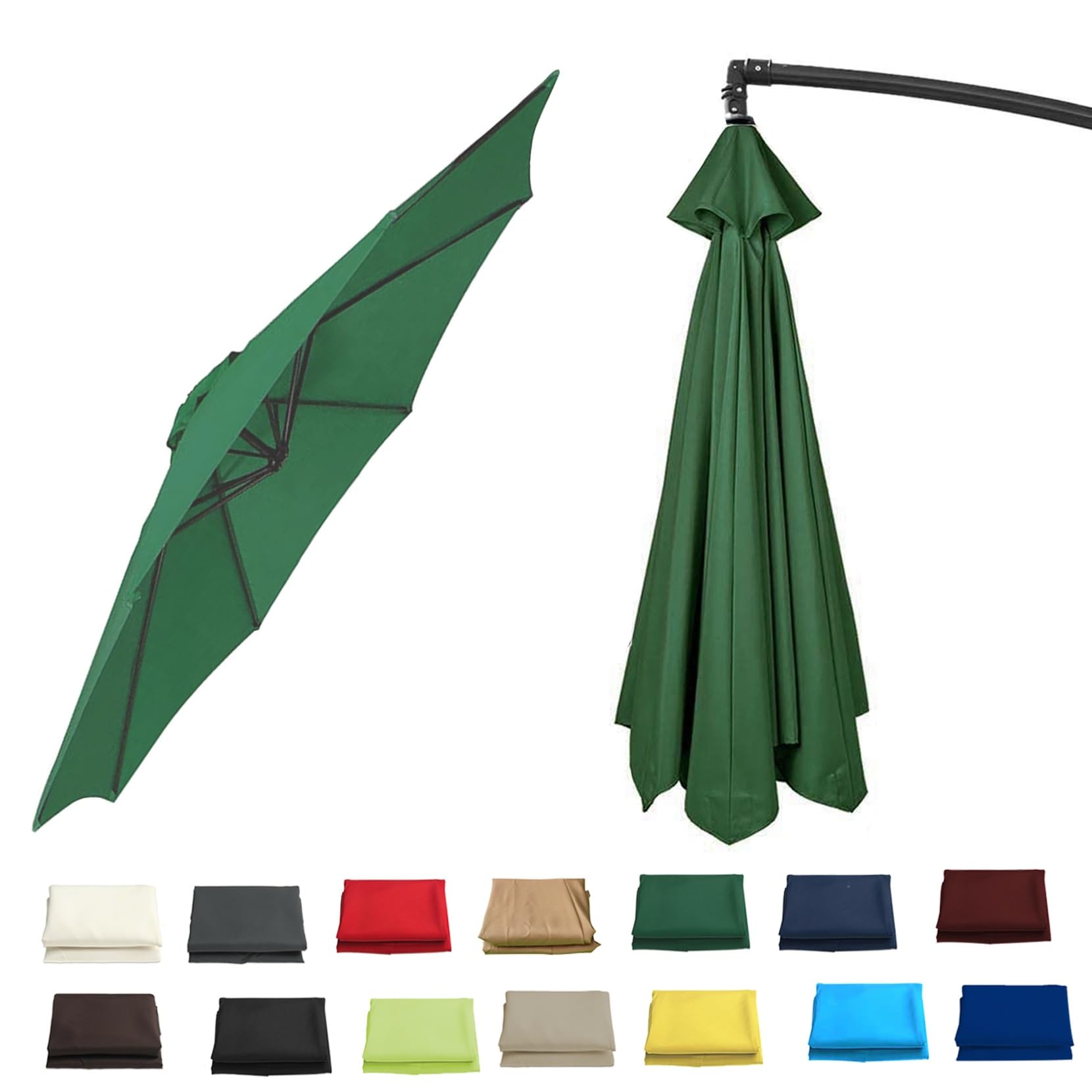 GZDXBF Outdoor Replacement Canopy Top 6/8 Ribs, 400cm Sun Umbrella Replacement Cloth, Replacement Parasol Cover(Green,6 RIBS: 270CM/8.8FT)