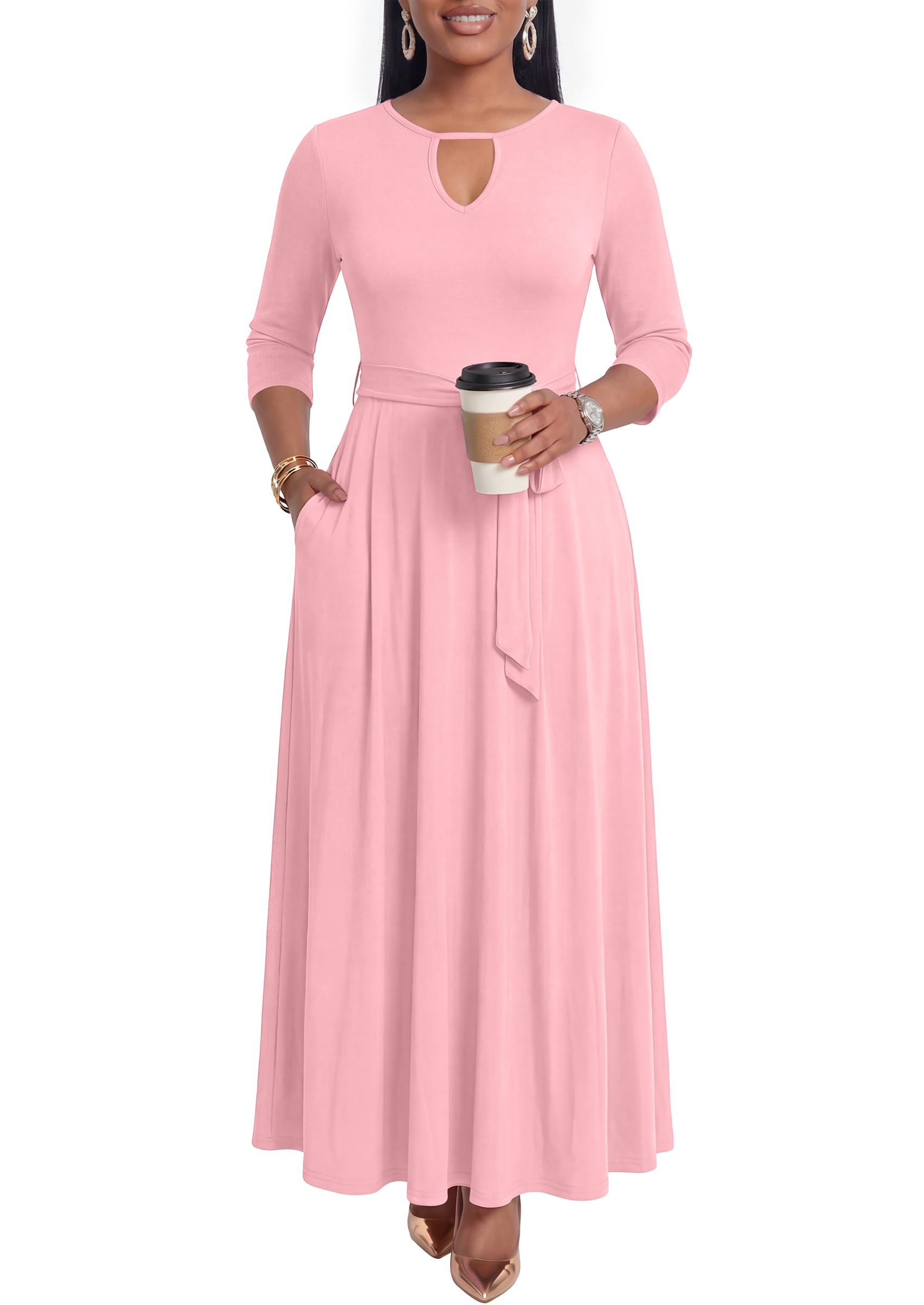 MarryUP Women 2025 Casual Loose Maxi Dress with Pockets V Neck Short Sleeve Tiered Long Summer Beach Swing Dresses