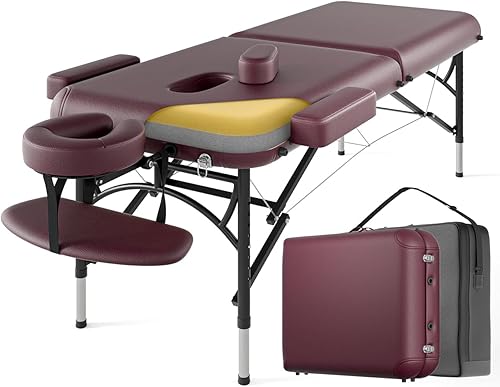 Mesa de masaje profesional portátil de 2 pliegues de espuma viscoelástica de alta calidad, patas de aluminio con capacidad para hasta 1100 libras, 8