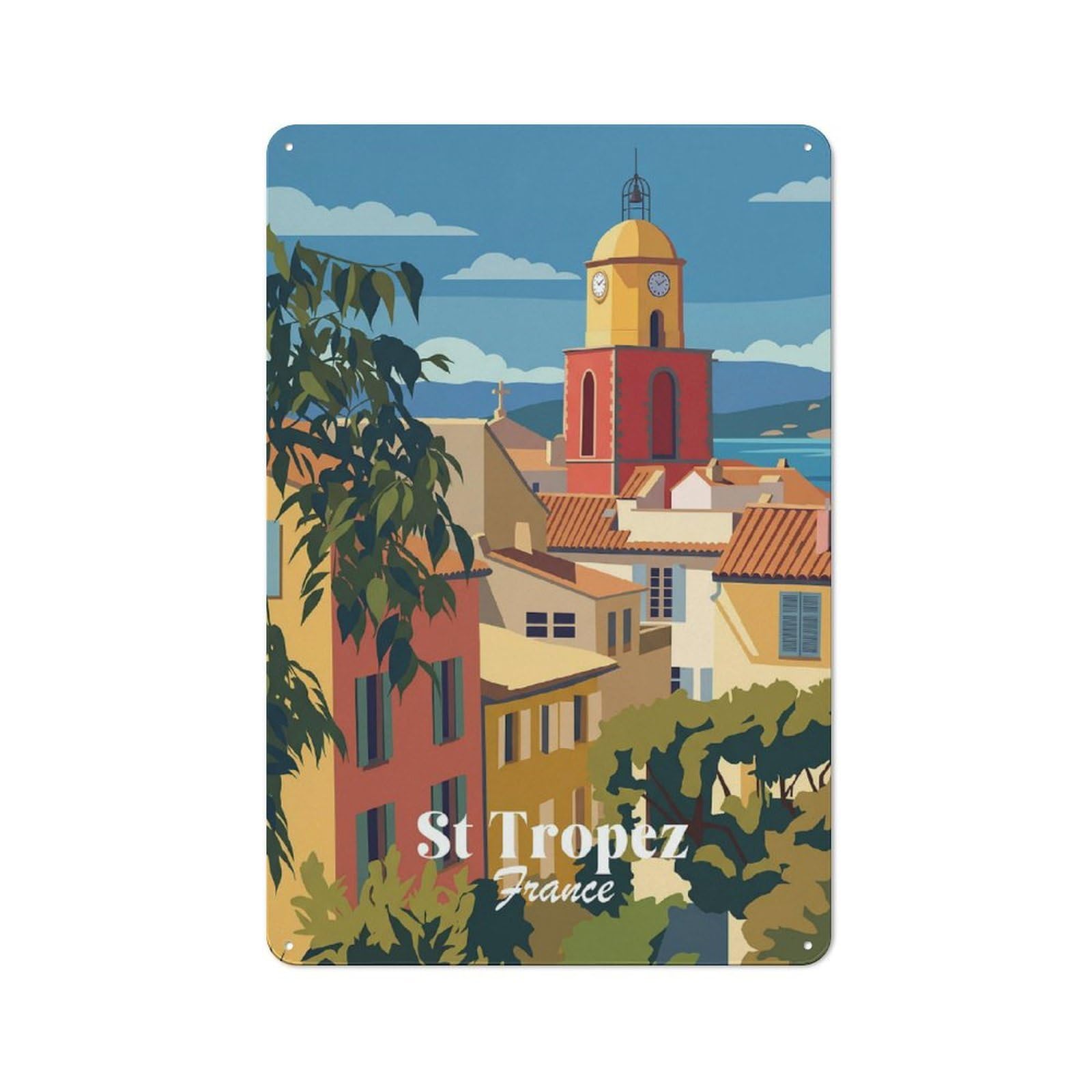 Junmoney Style-16 Metal Plaque 30X20cm With St Tropez France For Pub Or Café, Vintage Decor, For Vintage Wall Decor Fans, For Metal Sign Collectors