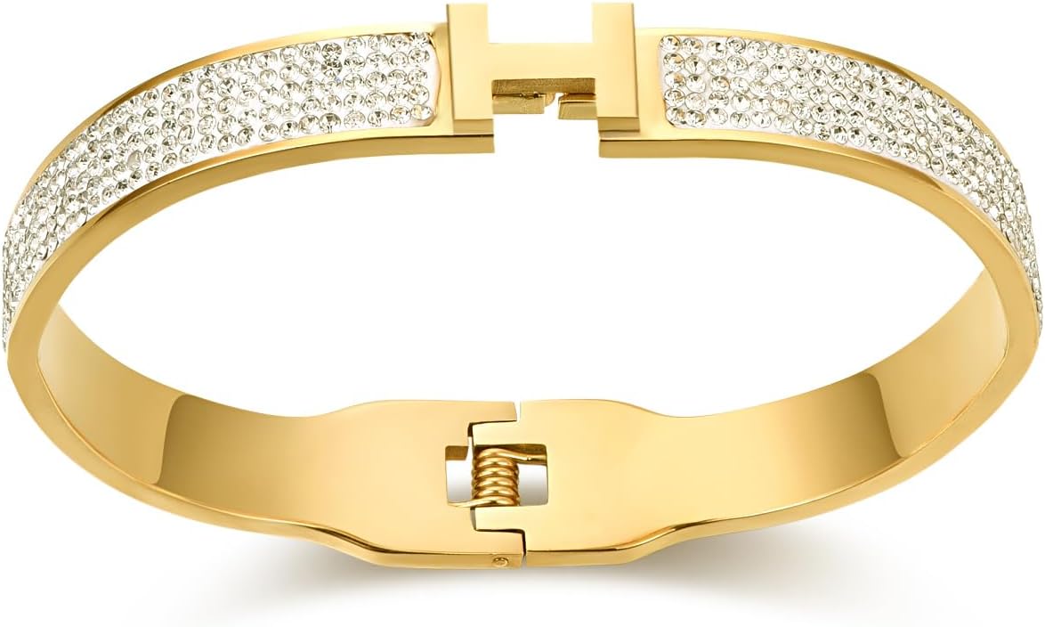 LeoYletc 18K Gold and Silver Plated Bangle Bracelet for Women Stainless Steel with Cubic Zirconia Womens Jewelry - Image 3