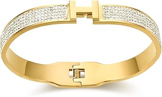 18K Gold and Silver Plated Bangle Bracelet for Women Stainless Steel with Cubic Zirconia Womens Jewelry