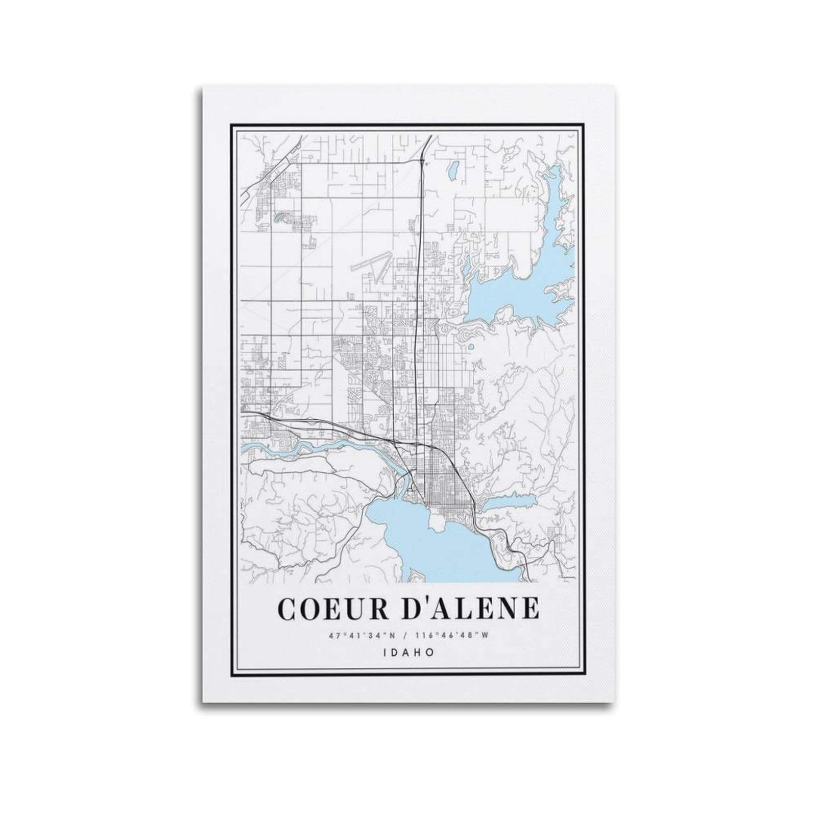 xiaoxiaoshen Coeur D'alene Idaho Map Canvas Poster Wall Art Prints Room Aesthetic Murals Bedroom And Living Decorations 16x24inch(40x60cm)