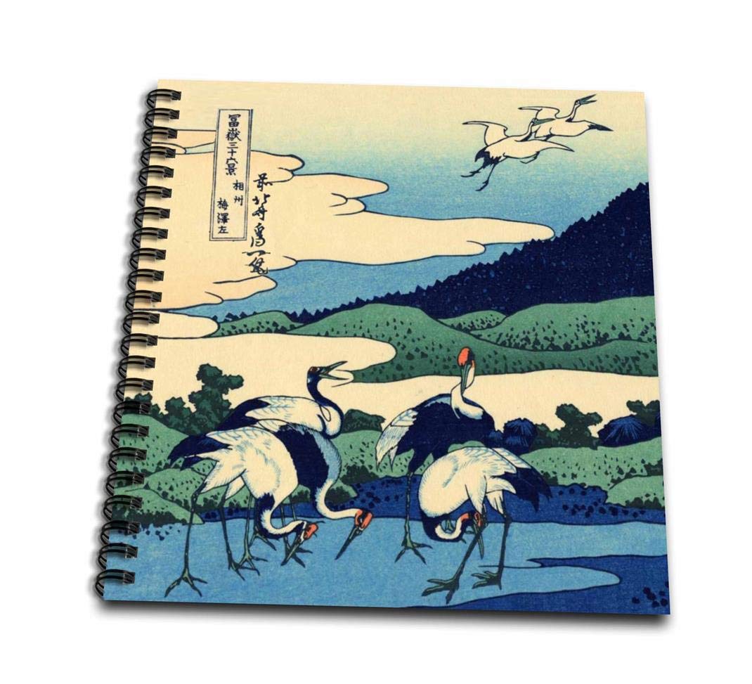 3dRosedb_162565_3 Umegawa in Sagami Province by Hokusai Japanese Fine Art Blue Classic Japan Ukiyoe Birds Cranes Mini Notepad, 4 by 4"