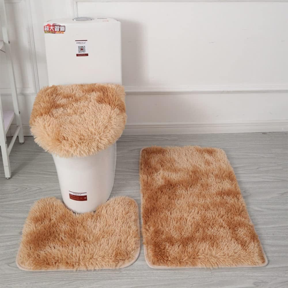 Lot de 3 tapis en peluche teints par nœuds de couleur unie pour salle de bain et salle de bain (gris foncé, lot de 3 pièces)