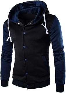 LOIJMK Bomber Jacket Men's with Hood Funky Hooded Jacket Transition Jacket Long Sleeve Pilot Jacket Outdoor Jacket Button Flight Jacket Coat for Autumn Winter Transition Outerwear Functional Jacket