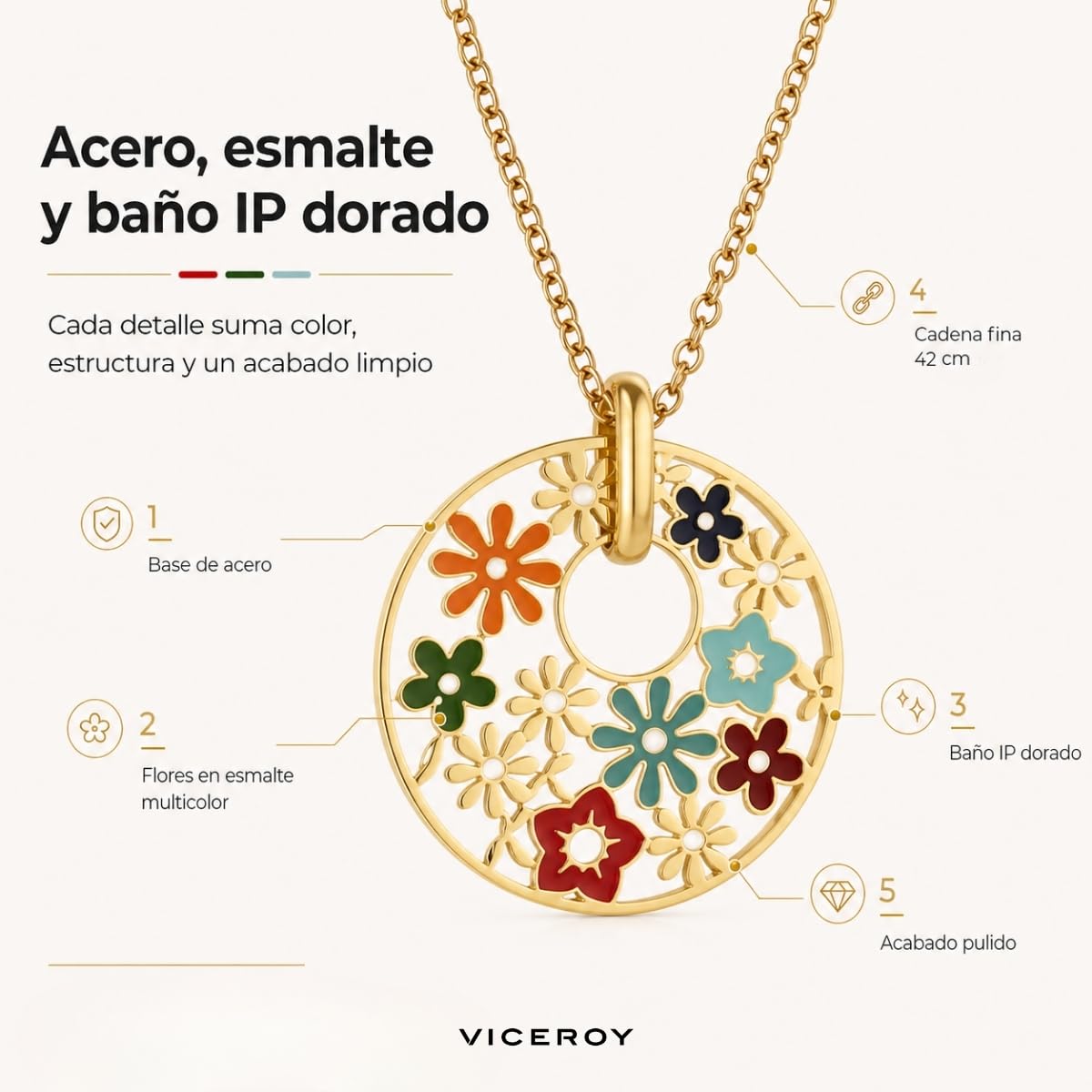 Viceroy Colgante Kiss para Mujer de Acero Inoxidable con Baño en Tono Dorado - Diseño Multicolor - Joya Femenina Ideal para Regalo Día de la Madre