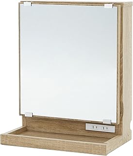 LOWYA ロウヤ 卓上ミラー ミラー 鏡 単品 かわいい おしゃれ スタンドミラー 卓上 ドレッサー コンセント付き 収納付き オーク