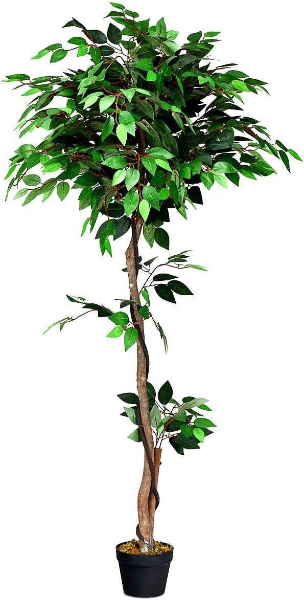 Goplus Fake Ficus Tree Artificial Greenery Plants in Pots Decorative