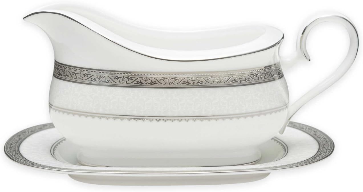 Noritake Odessa 2-Piece Gravy Boat with Stand, Platinum