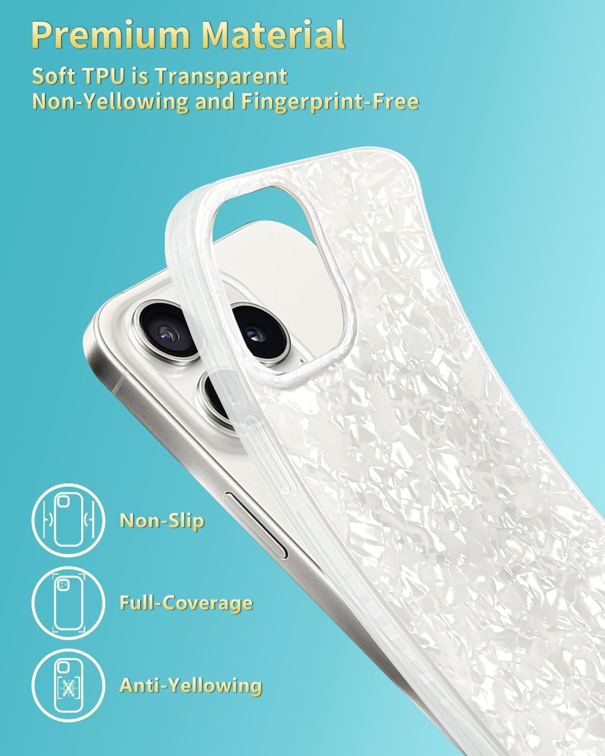SCORPIFY for iPhone 14 Pro Max Case [Compatible with MagSafe] with White Pearl Design, Cute Clear Magnetic Phone Cover for Women Girls and Men, Slim Bumper with Mother of Pearl Shell Pattern