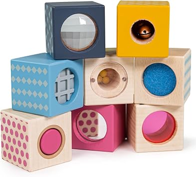 Bigjigs Toys FSC Certified Sensory Blocks, Wooden Sensory Toys for 1 2 3 Year Olds