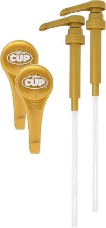 By The Cup Universal Gold Coffee Syrup Pump for 750 ml Bottles Pack of 2 Fits Upouria, Torani, DaVinci, and Monin 1L Plastic Only