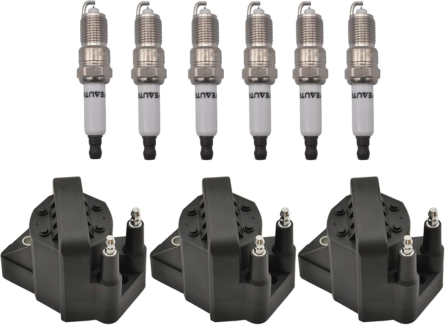 Ignition Coil Pack 8011038300 10467067 and Iridium Spark Plugs Set of 3 Fit For Buick 1986-2009,Oldsmobile 1986-2004,Pontiac 1987-2008,Chevrolet 1987-2005,Isuzu 1992-1995 2.8L 3.1L 3.3L 3.4L 3.8L V6