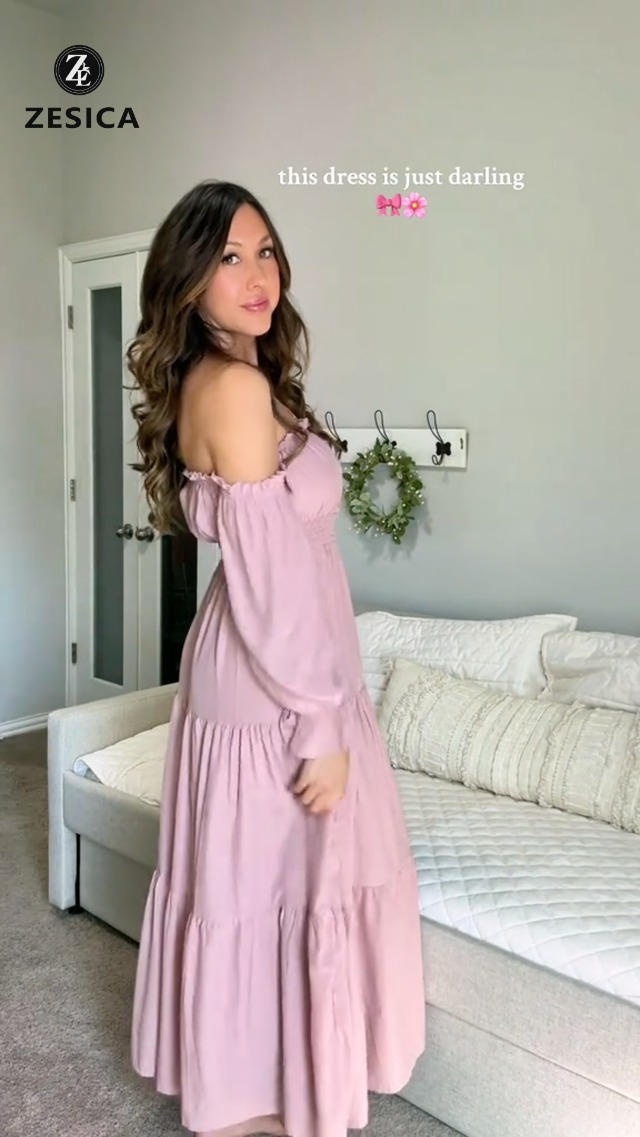 ZESICA Women's 2025 Boho Sexy Off Shoulder Long Sleeve Smocked