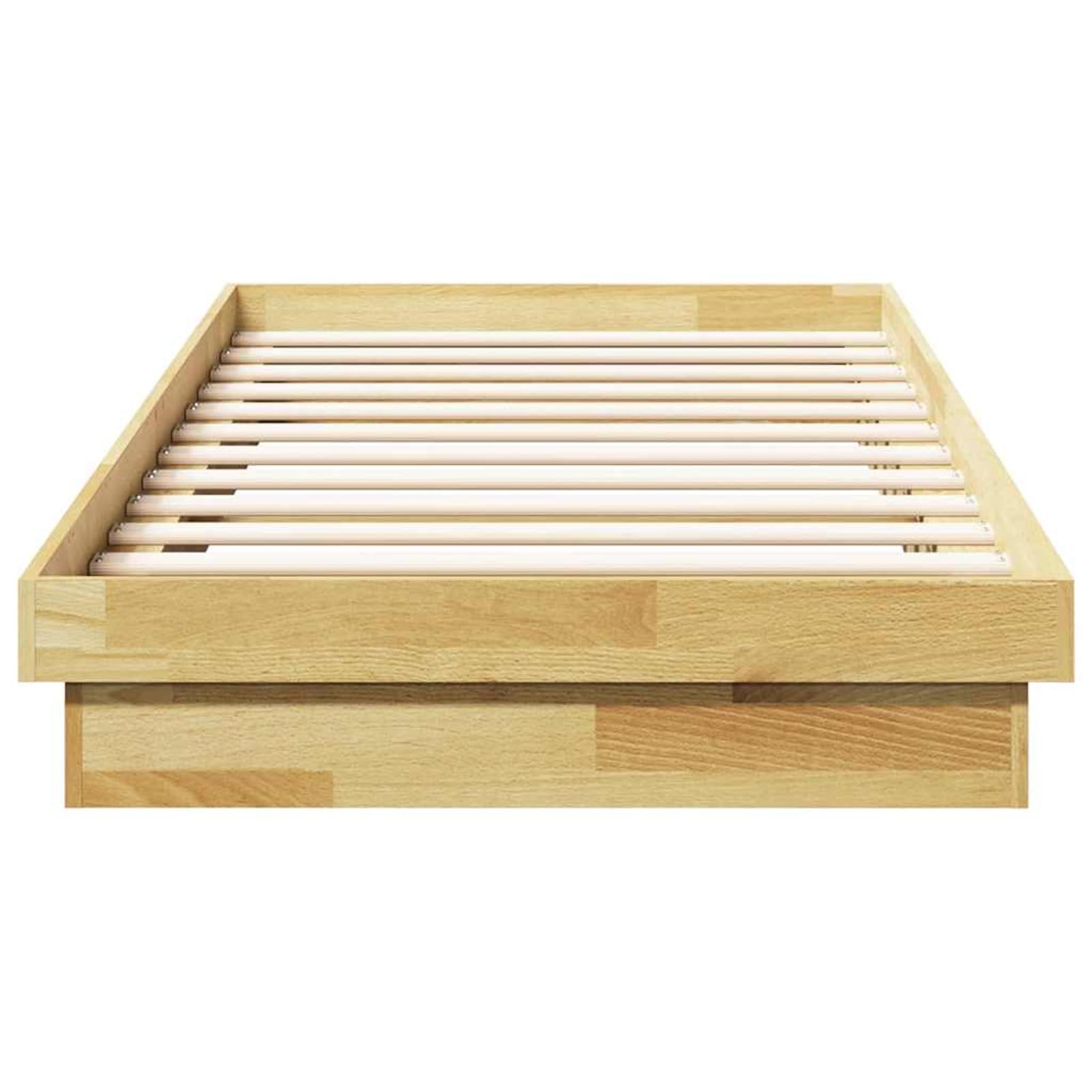 WGYHOME Łóżko z litego drewna, 75 x 190 cm, naturalne drewno dębowe – niskie łóżko podłogowe ze zintegrowanym stelażem do sypialni