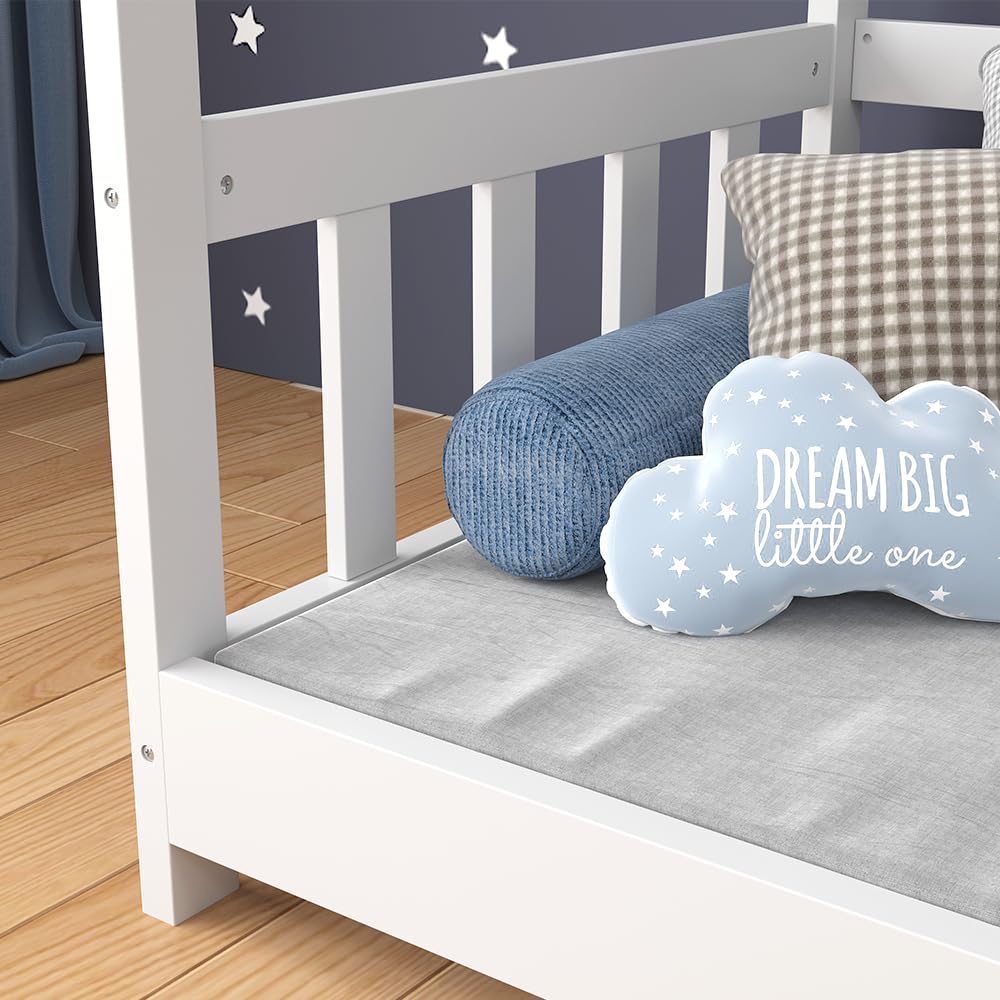 VitaliSpa Cama en Forma de casa Michelle, Blanco, 70x140 cm | con protección anticaída, apto para colchones de 70x140 cm, combinable con accesorios
