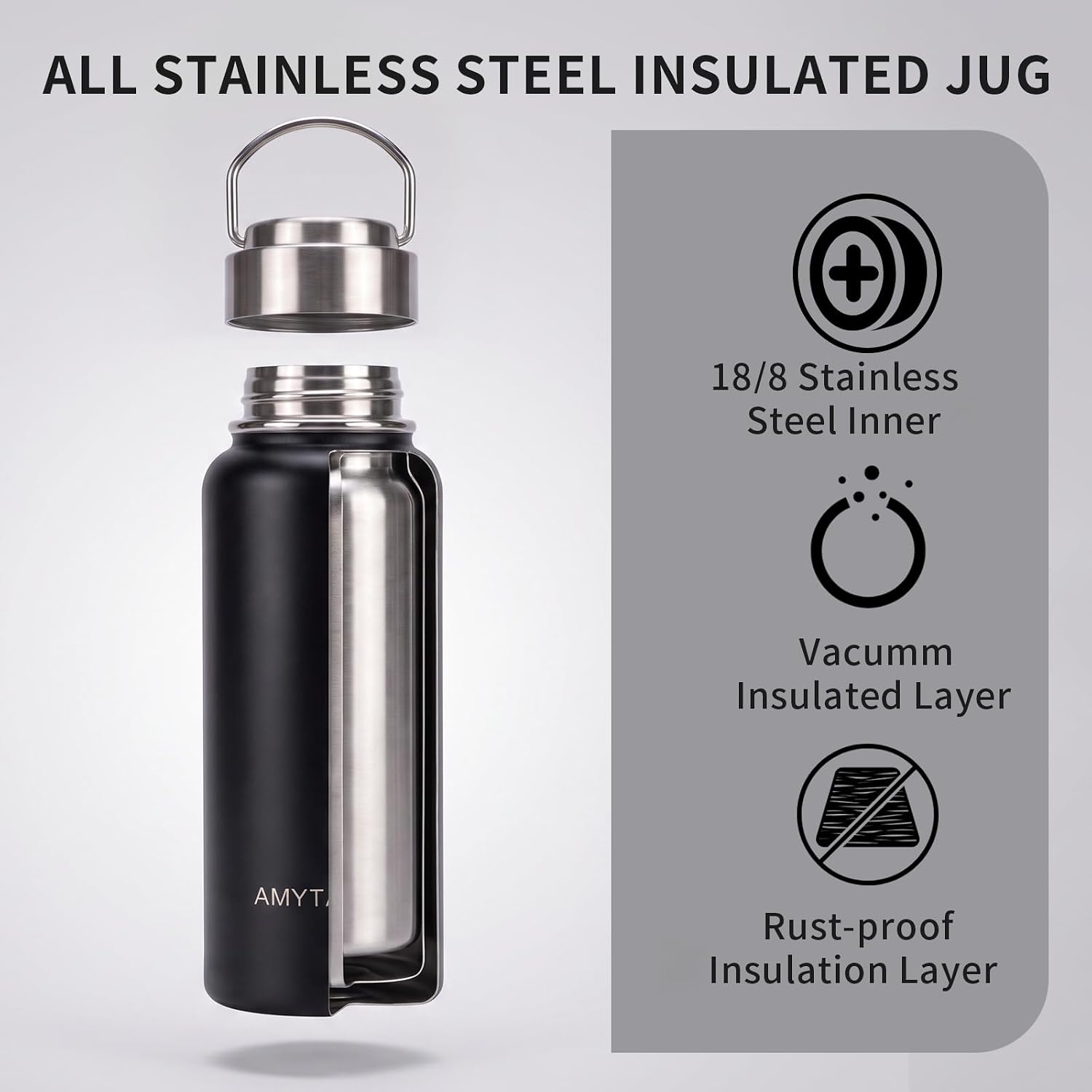 Vacuum All Stainless Steel Insulated Water Bottle 40OZ - Black