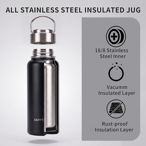 Vacuum All Stainless Steel Insulated Water Bottle 40OZ - Black